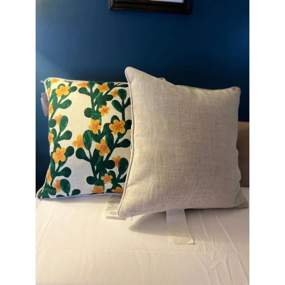 Classic Concepts Linen Throw Pillows Set of 2 Green Yellow Duck Feather 18